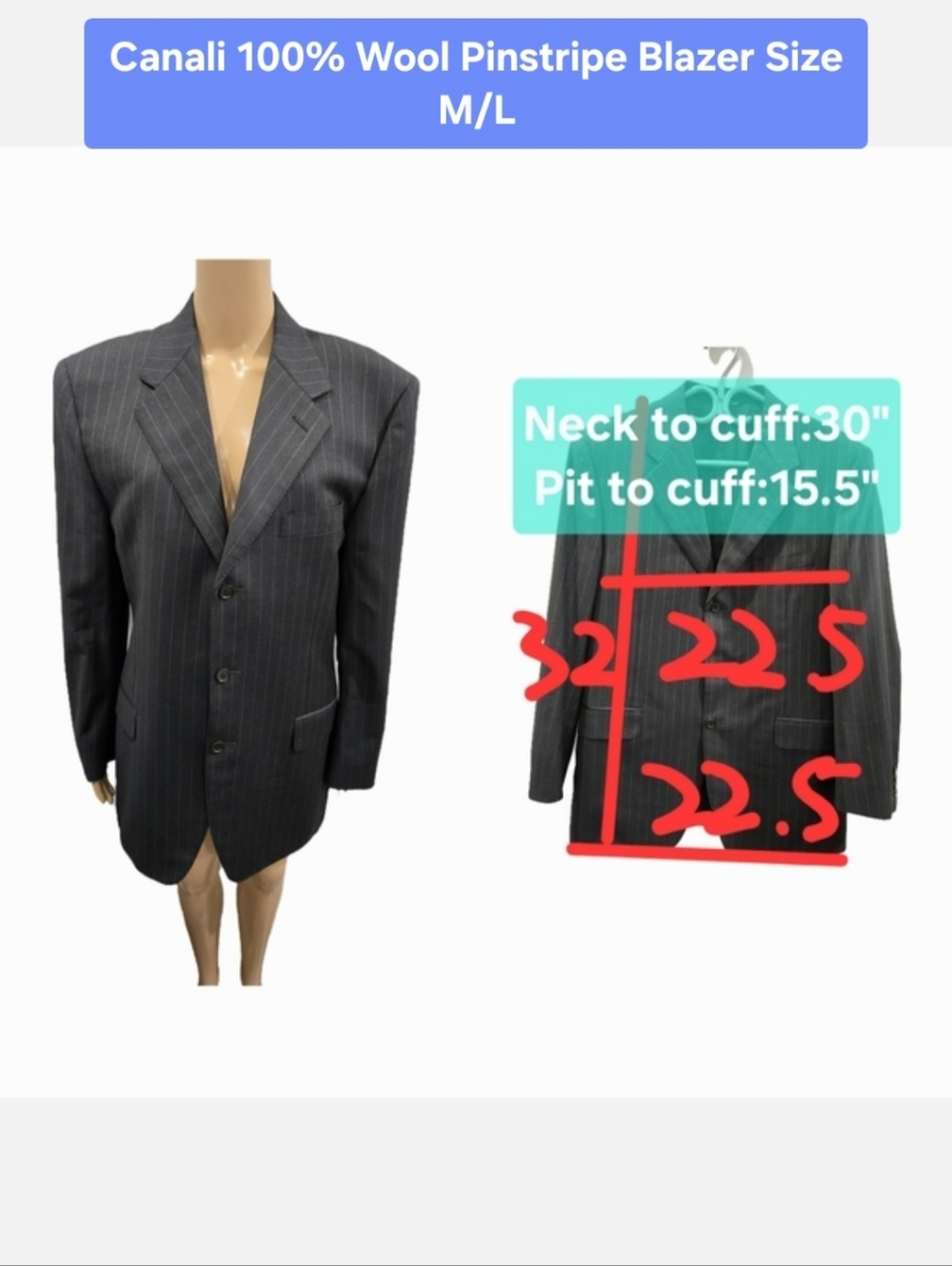 Canali 100% Wool Pinstripe Blazer Size M/L